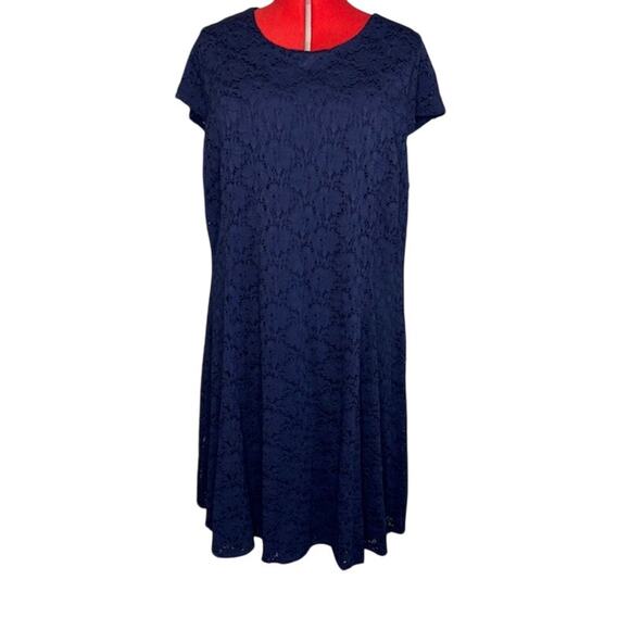 Alfani Lace Fit Flare Dress, Navy Nautical Cap Sleeve Sz 22W - Picture 1 of 8